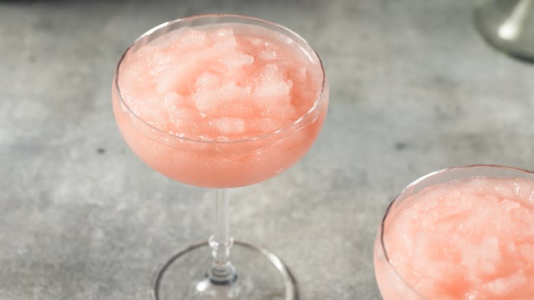 frozen pinks slushie in glass