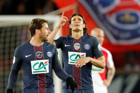 Soccer Football - Paris Saint Germain v AS Monaco - French Cup Semi-Final - Parc des Princes stadium, Paris, France - 26/04/2017. Edinson Cavani of Paris Saint Germain reacts after scoring against AS Monaco. REUTERS/Charles Platiau