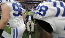 <p>Former President George H.W. Bush greet players before an NFL football game between the Houston Texans and the Indianapolis Colts, Sunday, Nov. 5, 2017, in Houston. (AP Photo/David J. Phillip) </p>