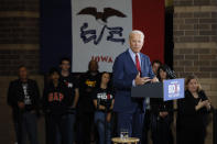 Democratic presidential candidate former Vice President Joe Biden speaks during a community event, Wednesday, Oct. 16, 2019, in Davenport, Iowa. (AP Photo/Charlie Neibergall)