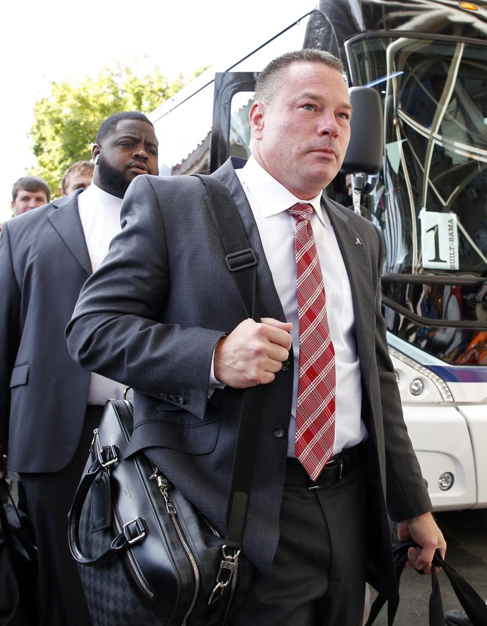 Former Tennessee head football coach Butch Jones arrives before an NCAA college football game between Alabama and Tennessee Saturday, Oct. 20, 2018, in Knoxville, Tenn. (AP Photo/Wade Payne)