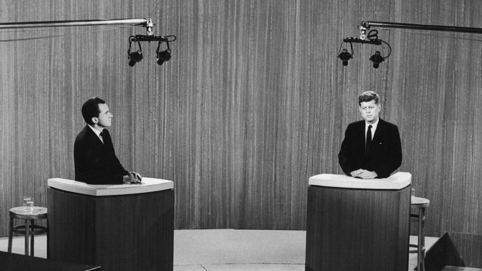 Republican vice president Richard Nixon and democratic senator John F. Kennedy take part in a televised debate in 1960. - Hulton Archive/Getty Images