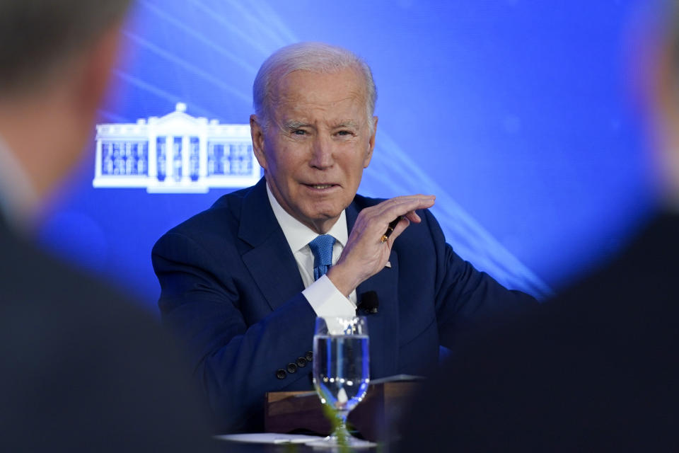 President Joe Biden speaks during a meeting with the President's Council of Advisors on Science and Technology, Wednesday, Sept. 27, 2023, in San Francisco. (AP Photo/Evan Vucci)