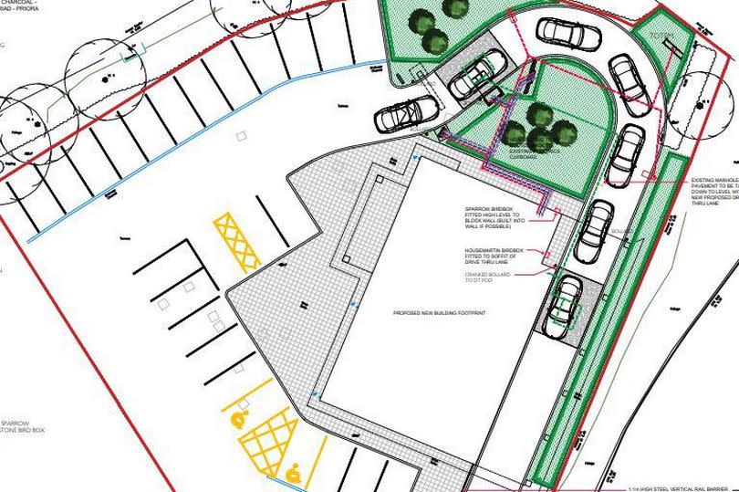 Drawings of the new drive-thru lane.