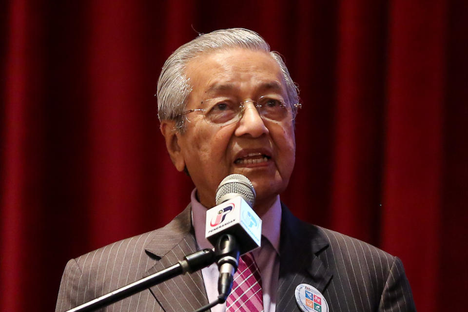 Prime Minister Tun Dr Mahathir Mohamad delivers his speech during the national civics education launch in Putrajaya August 13, 2019. — Picture by Yusof Mat Isa