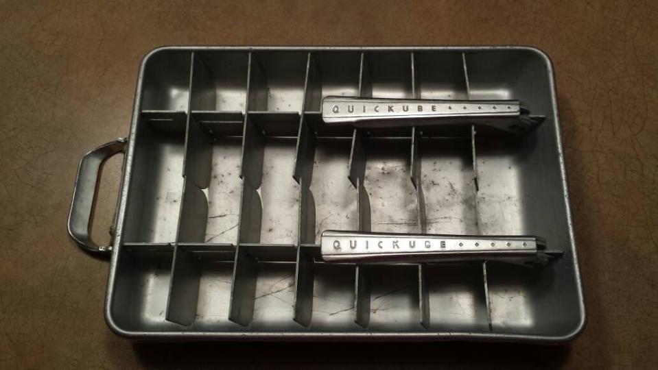 <p>Before everything came in plastic, Grandma froze water in one of these <a href="https://www.etsy.com/listing/269652999/retro-quickube-aluminum-ice-tray-28-ice" rel="nofollow noopener" target="_blank" data-ylk="slk:metal contraptions;elm:context_link;itc:0;sec:content-canvas" class="link ">metal contraptions</a> with levers for easy ice removal.</p>