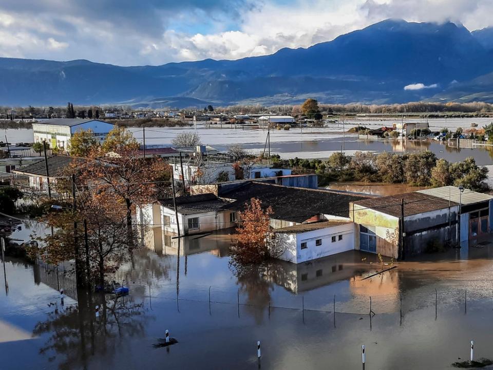 Flooded streets in the town of Lamia, central Greece, in December (Eurokinissi/AFP via Getty Images)