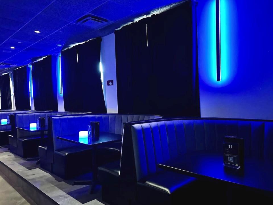 New elevated seating is part of the $1 million renovations to Off The Hook Comedy Club, which is inside ROW Seafood by Capt. Brien & Crews along Vanderbilt Beach Road in North Naples, Florida.