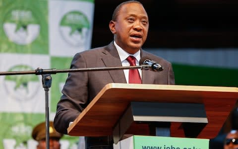 President Uhuru Kenyatta delivers his speech after being declared by Kenya's election commission Independent Electoral and Boundaries Commission - Credit: DANIEL IRUNGU/EPA