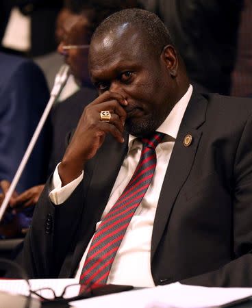 South Sudan's Rebel leader Riek Machar attends the 32nd Extra-Ordinary Summit of IGAD Assembly of Heads of State and Government in Addis Ababa, Ethiopia June 21, 2018. REUTERS/Tiksa Negeri