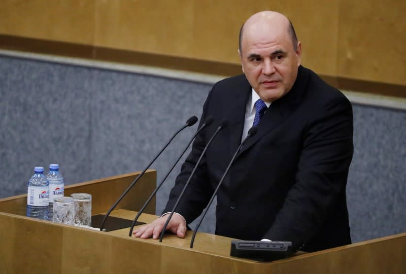 Mikhail Mishustin, who was confirmed as Russian Prime Minister by the lower house of parliament, speaks during a session of the State Duma in Moscow