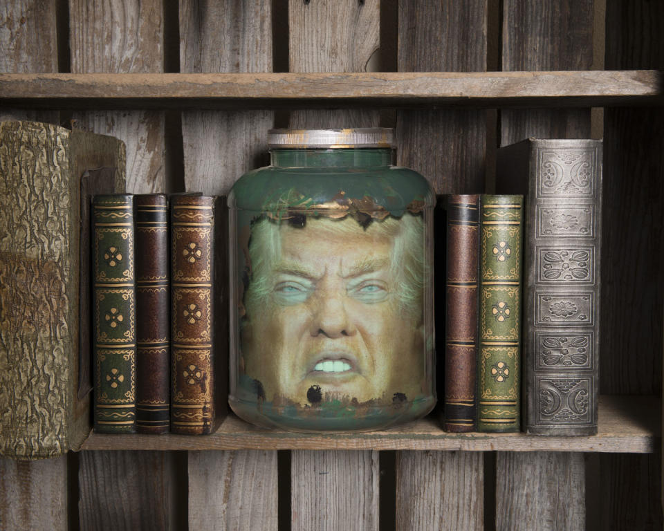 Some people would like Trump's head on a silver platter. Would you settle for a jar? This decorative jar makes it look like you have a <a href="http://www.littlejarsofhorror.com/content/product.aspx?cartCode=Q859LHSZ6Y7TC" target="_blank">life size Trump head sitting on your desk.</a> Since many people think he's lost his head, ($25, LittleJarsOfHorror.com)