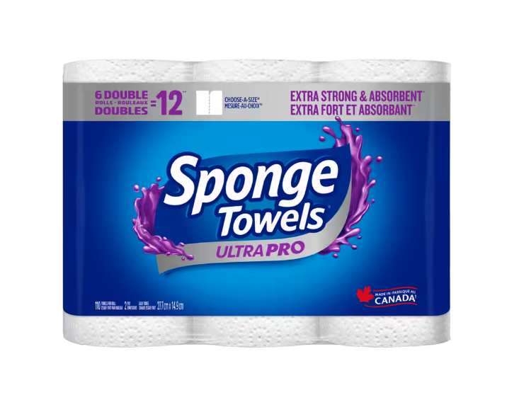 SpongeTowels Utra Pro Double Roll Paper Towel, 6-pk. Image via Canadian Tire.