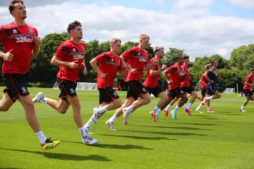 Middlesbrough players are put through their paces during a pre-season training session