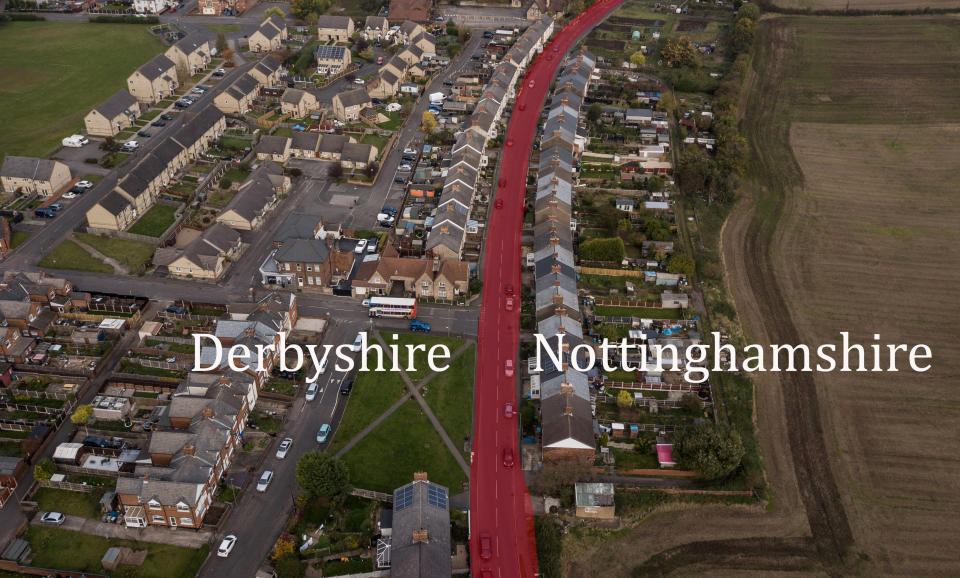 An aerial view of Portland Road in Langwith. (SWNS)