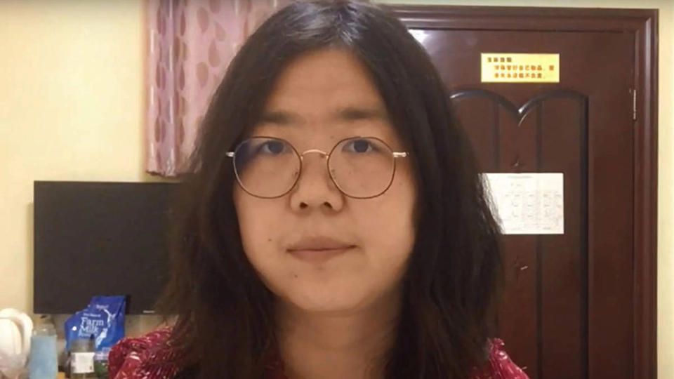 中國公民記者張展2020年因採訪武漢封城，遭逮捕並判處尋釁滋事罪成，判刑4年。取自YouTube