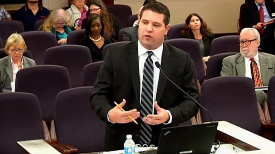 File: Florida State Senator Travis Hutson during a Senate Judiciary Committee meeting on January 24, 2017. The committee presented its bill on a party-line vote with Republican support.