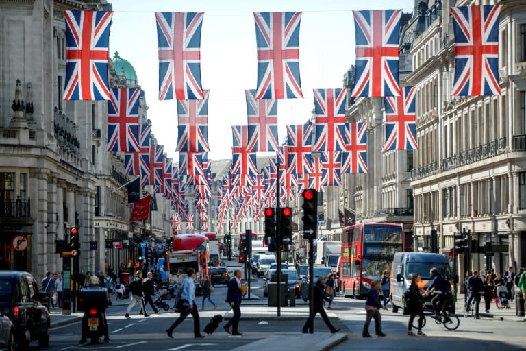 Union flag decorations are seen in Regent Street, London ahead of the Royal Wedding of Prince Harry and US actress Meghan Markle