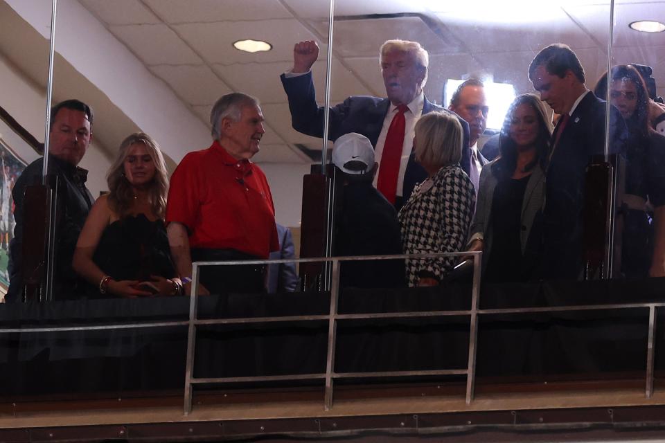 Former President Donald Trump looks on during the first quarter of the game between the Alabama Crimson Tide and the Georgia Bulldogs at Bryant-Denny Stadium (Getty Images)