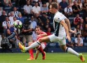 Football Soccer Britain - West Bromwich Albion v Middlesbrough - Premier League - The Hawthorns - 28/8/16 Middlesbrough's Christian Stuani in action with West Bromwich Albion's Jonny Evans Reuters / Eddie Keogh Livepic