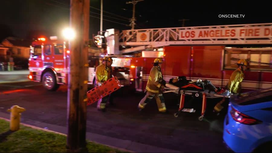 A juvenile suspect being wheeled to an ambulance after a pursuit crash in Boyle Heights on April 23, 2024. (OnScene.TV)