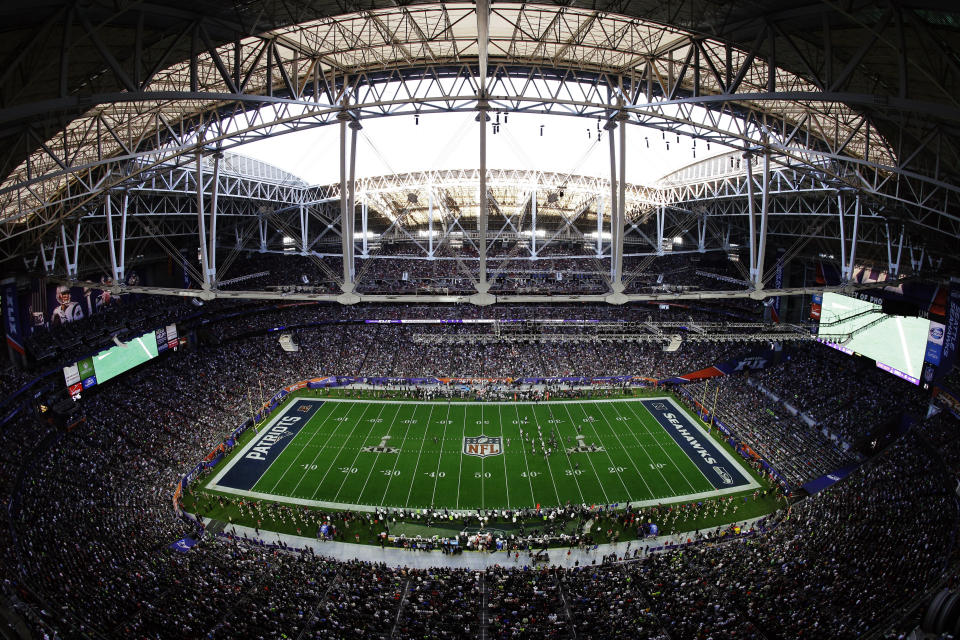 FILE - The New England Patriots and Seattle Seahawks compete during the first half of NFL Super Bowl XLIX football game Sunday, Feb. 1, 2015, in Glendale, Ariz. The NFL’s players have made it no secret they prefer playing on natural grass as opposed to synthetic turf. They’ll get their wish in Super Bowl 57. (AP Photo/Morry Gash, File)