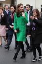 <p>Kate Middleton stepped out in a retro-looking green smock dress by <a href="http://www.eponinelondon.com/" rel="nofollow noopener" target="_blank" data-ylk="slk:Eponine;elm:context_link;itc:0;sec:content-canvas" class="link ">Eponine</a> for a visit to Lavender Primary School in London. The Duchess paired the look with black tights, a black clutch, suede ankle boots by <a href="https://go.redirectingat.com?id=74968X1596630&url=https%3A%2F%2Fwww.lkbennett.com%2Fproduct%2FSAMARISSASUEDEBlackBlack%7EMarissa-Black-Suede-Ankle-Boots-Black&sref=https%3A%2F%2Fwww.townandcountrymag.com%2Fstyle%2Ffashion-trends%2Fnews%2Fg1633%2Fkate-middleton-fashion%2F" rel="nofollow noopener" target="_blank" data-ylk="slk:L.K. Bennett;elm:context_link;itc:0;sec:content-canvas" class="link ">L.K. Bennett</a>, and gold drop earrings by <a href="https://go.redirectingat.com?id=74968X1596630&url=https%3A%2F%2Fwww.kiki.co.uk%2Fproduct%2Flauren-yellow-gold-pave-diamond-leaf-earrings-2%2F&sref=https%3A%2F%2Fwww.townandcountrymag.com%2Fstyle%2Ffashion-trends%2Fnews%2Fg1633%2Fkate-middleton-fashion%2F" rel="nofollow noopener" target="_blank" data-ylk="slk:Kiki McDonough;elm:context_link;itc:0;sec:content-canvas" class="link ">Kiki McDonough</a>. </p><p><a class="link " href="https://go.redirectingat.com?id=74968X1596630&url=https%3A%2F%2Fwww.lkbennett.com%2Fproduct%2FSAMARISSASUEDEBlackBlack%7EMarissa-Black-Suede-Ankle-Boots-Black&sref=https%3A%2F%2Fwww.townandcountrymag.com%2Fstyle%2Ffashion-trends%2Fnews%2Fg1633%2Fkate-middleton-fashion%2F" rel="nofollow noopener" target="_blank" data-ylk="slk:SHOP NOW;elm:context_link;itc:0;sec:content-canvas"><strong>SHOP NOW</strong></a><em> Marissa Black Suede Ankle Boots, L.K. Bennett, $257</em><em><br></em></p><p><a class="link " href="https://go.redirectingat.com?id=74968X1596630&url=https%3A%2F%2Fwww.kiki.co.uk%2Fproduct%2Flauren-yellow-gold-pave-diamond-leaf-earrings-2%2F&sref=https%3A%2F%2Fwww.townandcountrymag.com%2Fstyle%2Ffashion-trends%2Fnews%2Fg1633%2Fkate-middleton-fashion%2F" rel="nofollow noopener" target="_blank" data-ylk="slk:SHOP NOW;elm:context_link;itc:0;sec:content-canvas"><strong>SHOP NOW </strong></a> <em>Lauren Pave Diamond Leaf Earrings in Yellow Gold, Kiki McDonough, $2,372</em></p>