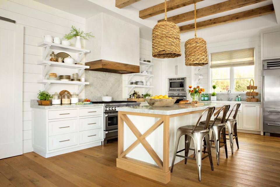 white kitchen with wood accents