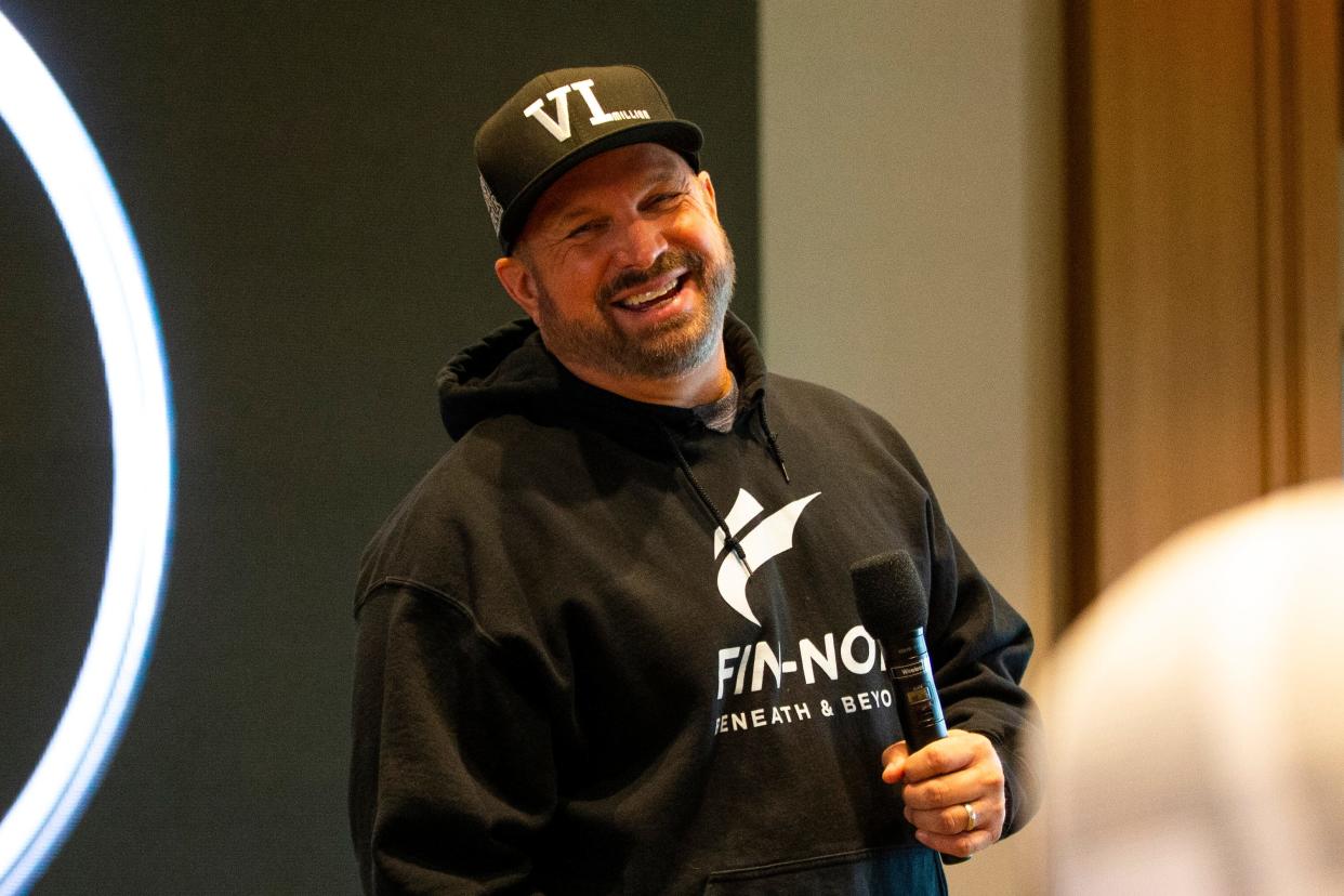 Garth Brooks answers questions during a press conference Friday, May 6, 2022 at Notre Dame Stadium in South Bend. 