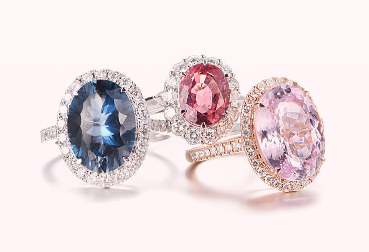 Three gemstone wedding rings from Temple & Grace