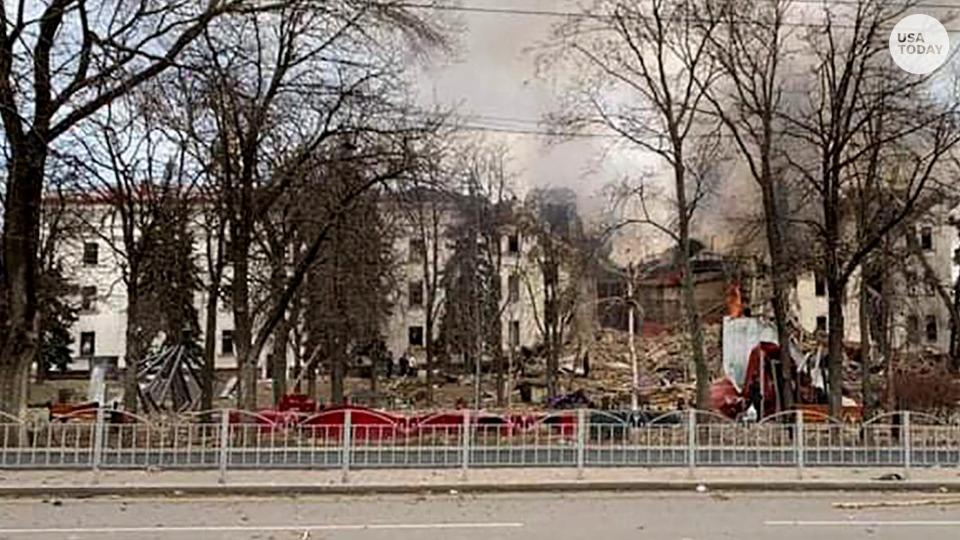 The Drama Theatre is destroyed by shelling in Mariupol.