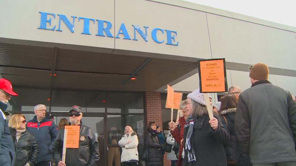 Protests were held outside some of the affected hospitals, including the Sussex Health Centre, pictured above.