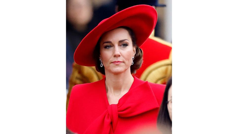 Catherine, Princess of Wales attends a ceremonial welcome, at Horse Guards Parade, for the President and the First Lady of the Republic of Korea