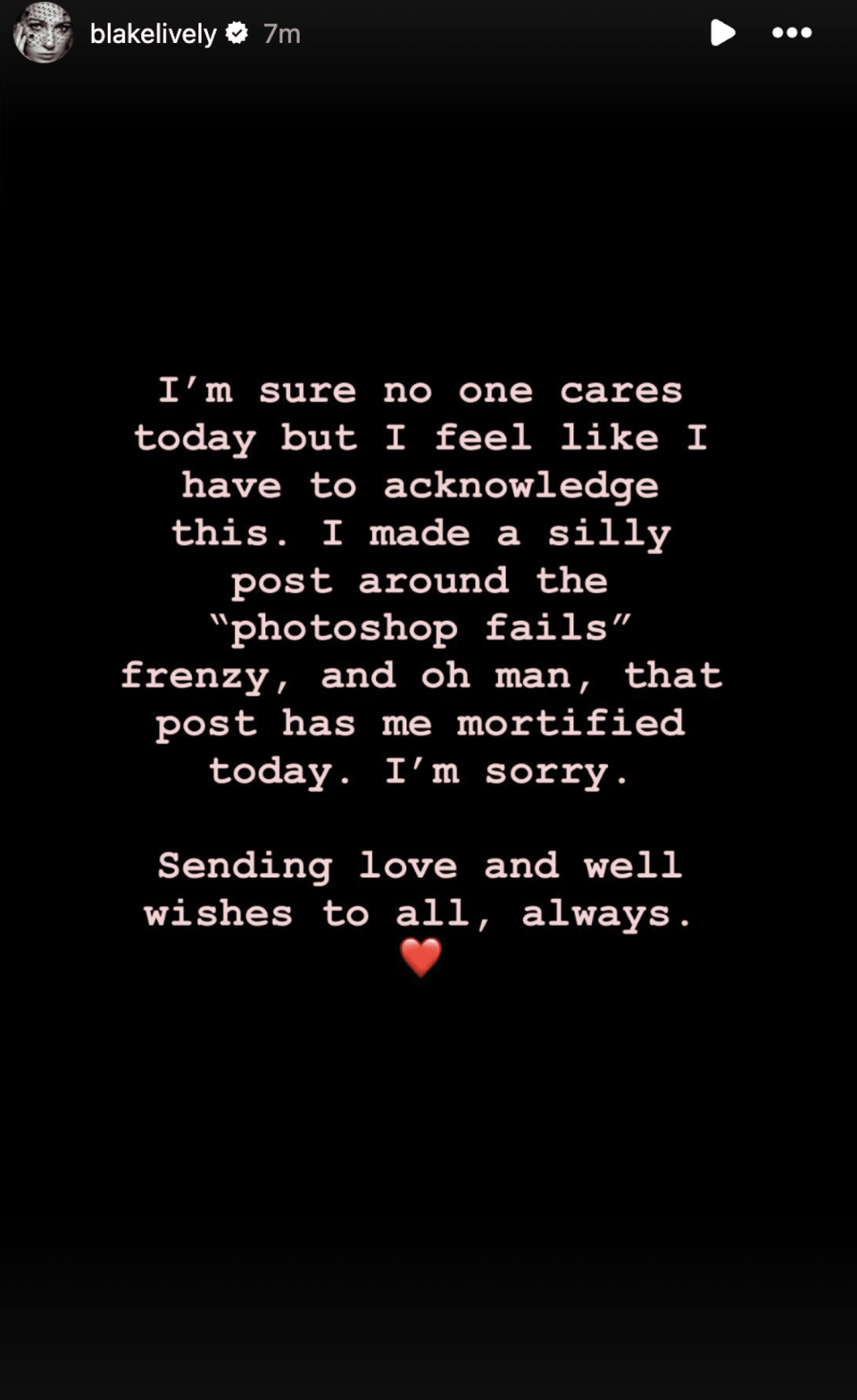 Blake Lively's apology. (Instagram)