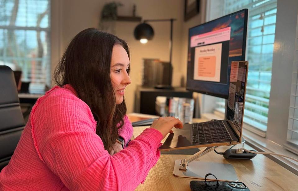 Alexa Adams, a second grade teacher at River Trail Elementary School in Fort Mill, speaks with her students Tuesday from her home. The Fort Mill school district was one of the York County districts that held remote learning due to stormy weather.