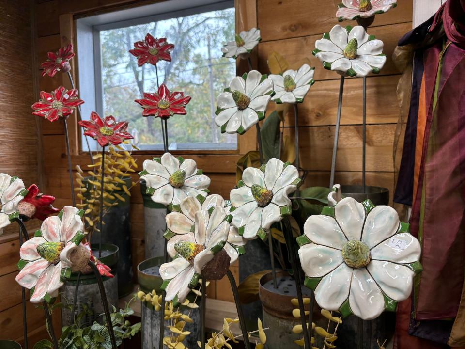 Ceramic flowers in Pickenpaugh Pottery and Gallery.