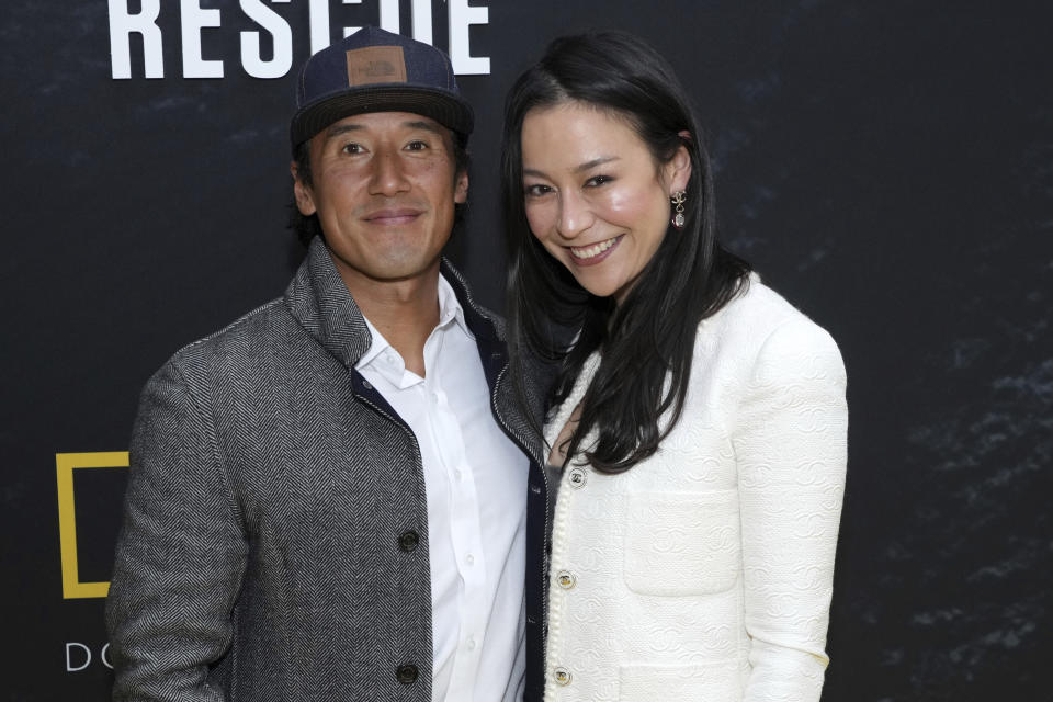 FILE - Co-directors Jimmy Chin, left, and Elizabeth Chai Vasarhelyi attend the New York Premiere of National Geographic Documentary Films' "The Rescue" on, Oct. 5, 2021. The pair, who won an Oscar for their documentary "Free Solo," co-direct the film "Nyad." (Photo by Charles Sykes/Invision/AP, File)