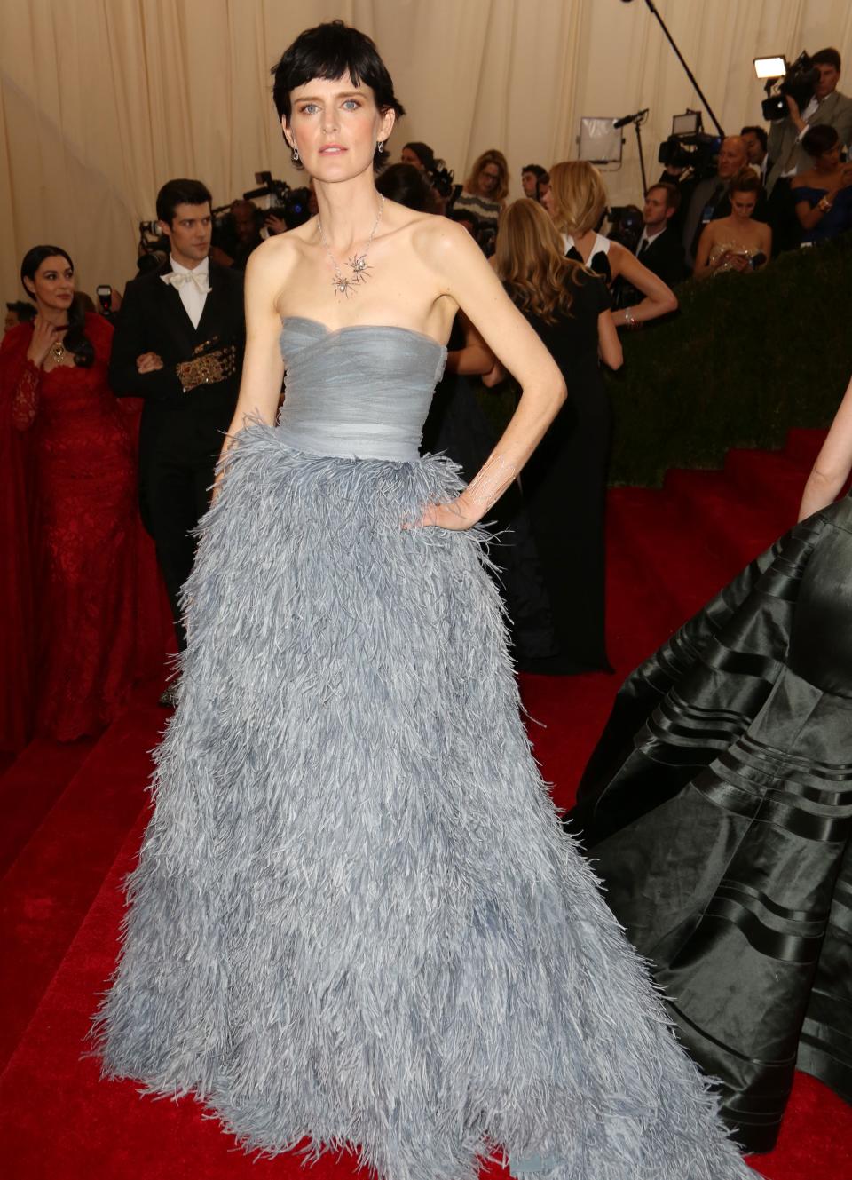 Tennant wore feathers by Burberry to the Met Gala in 2014Matt Baron/BEI/REX