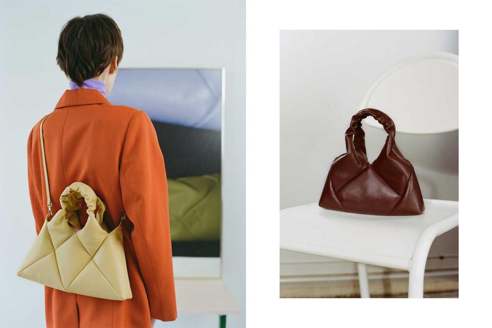 <p>Neige Augusta Celeste/Courtesy of Reco</p> Reco’s Mini Didi bag makes smart use of leather scraps.