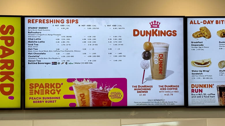 Dunkin menu listing