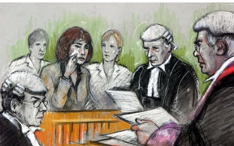 Artist impression of Maxine Carr in the dock  - Credit: Elizabeth Cook/PA 