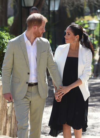 Britain's Meghan, Duchess of Sussex and Prince Harry the Duke of Sussex visit the Andalusian Gardens in Rabat, Morocco February 25, 2019. Facundo Arrizabalaga/Pool via REUTERS