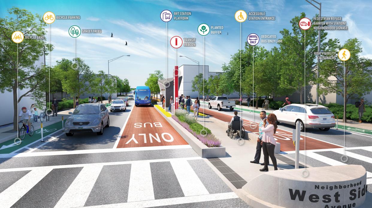 A rendering of what a bus rapid transit corridor in Columbus could look like.