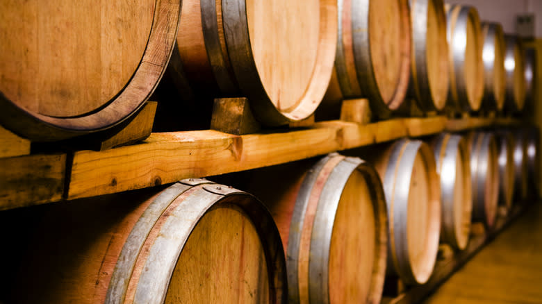 Wine barrels lined up