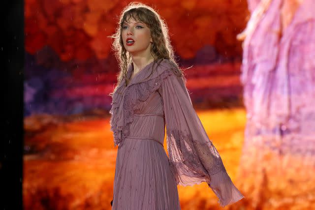 <p>John Shearer/TAS23/Getty</p> Taylor Swift performing in the Eras Tour at Nissan Stadium in Nashville on May 7, 2023
