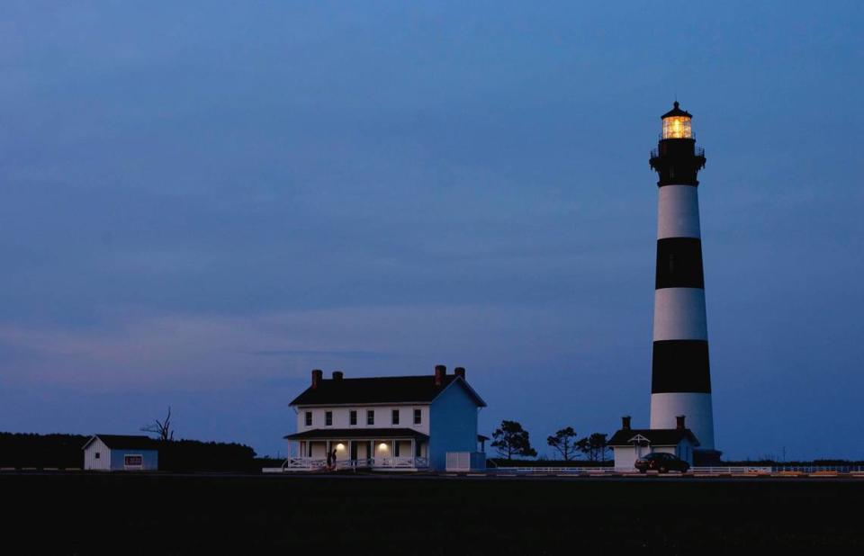 The Bode Island Lighthouse at the Cape Hatteras National Seashore on the outer banks of North Carolina.