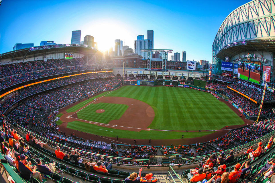 <p>An overview of Minute Maid Park in Houston, Texas, during the MLB game between the Seattle Mariners and the Houston Astros on April 17.</p>