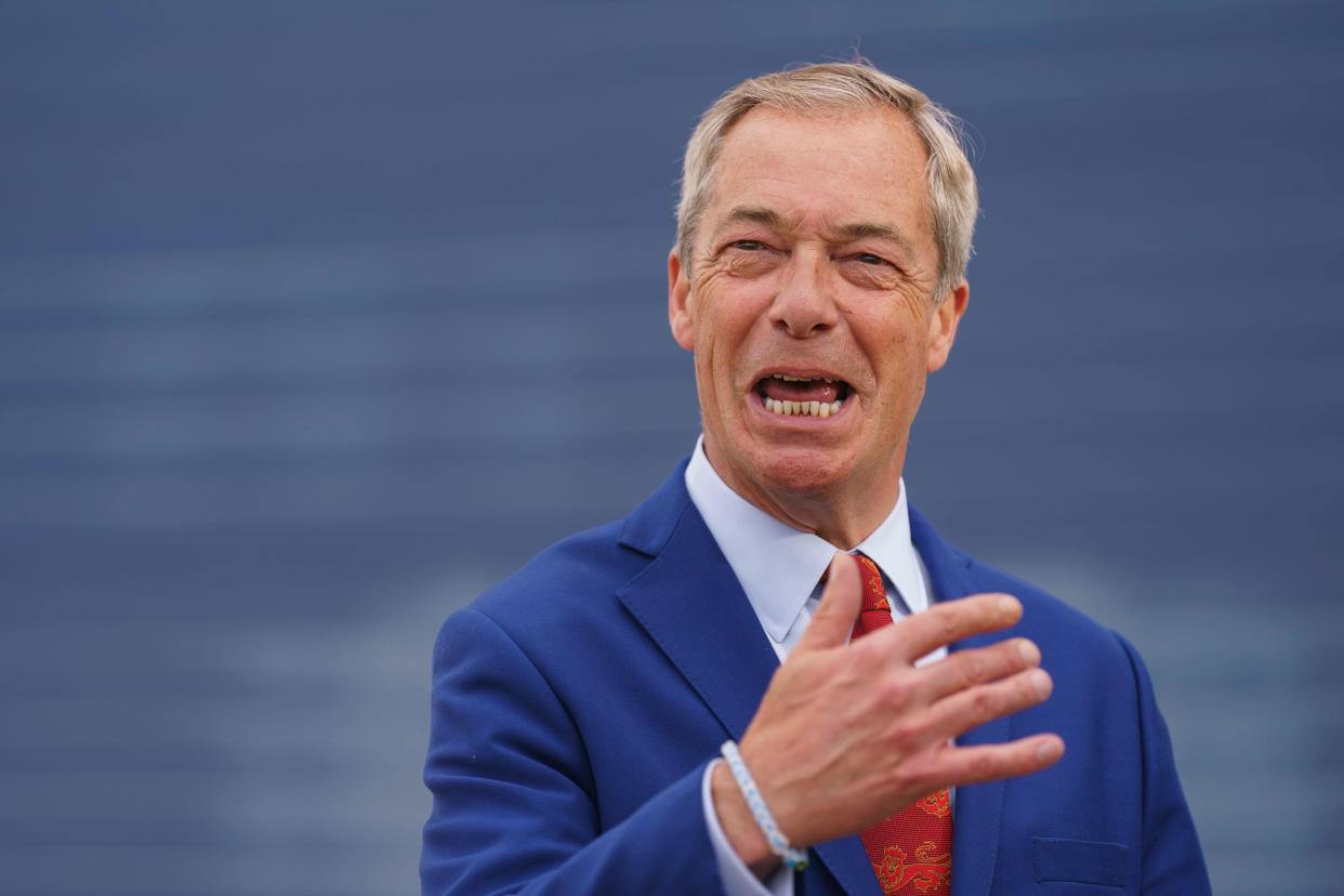 Reform UK leader Nigel Farage speaks to the media at Boneham and Turner Ltd, in Ashfield, Nottinghamshire, whilst on the General Election campaign trail. Picture date: Tuesday June 11, 2024.