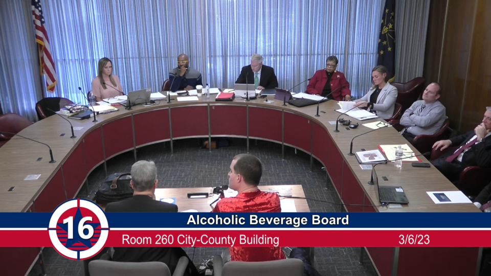 Ryan Carlson, who describe himself as the ownership representative for Club Onyx, and attorney Mark Webb defend the club's request to renew its alcohol permit at the Alcohol Beverage Board meeting on March 6.