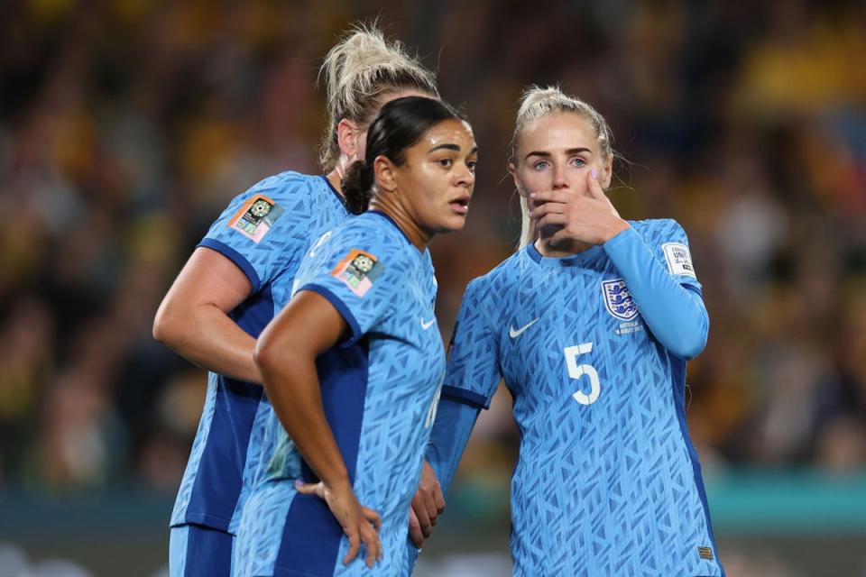Millie Bright, Jess Carter and Alex Greenwood have come together to form England’s back three (Getty)